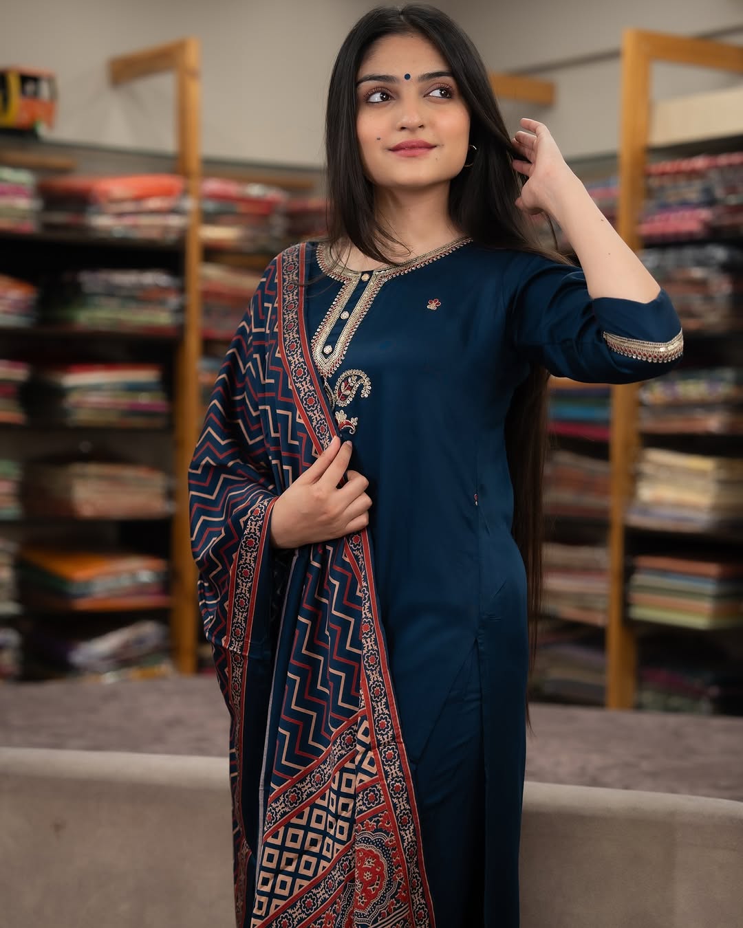 The52 Women's Gorgeous Chanderi Silk Embroidery Straight Kurta with Pant and Dupatta Set | Grocsy