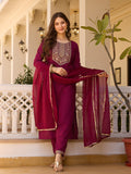 Teeya Creation Maroon Color Rayon Embroidery Work Fully Stitched Kurti Set | Grocsy
