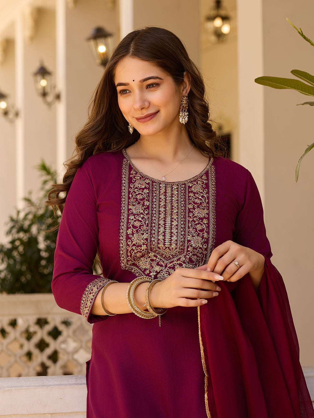 Teeya Creation Maroon Color Rayon Embroidery Work Fully Stitched Kurti Set | Grocsy