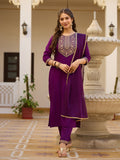 Teeya Creation Wine Color Rayon Embroidery Work Fully Stitched Kurti Set | Grocsy