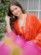The52 Women Beautiful Viscose Chanderi Fabric Flared Kurta, Pant and Dupatta Set | Grocsy