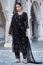 The52 Women's Gorgeous Fox Georgette Embroidery Straight Kurta with Pant and Dupatta Set | Grocsy
