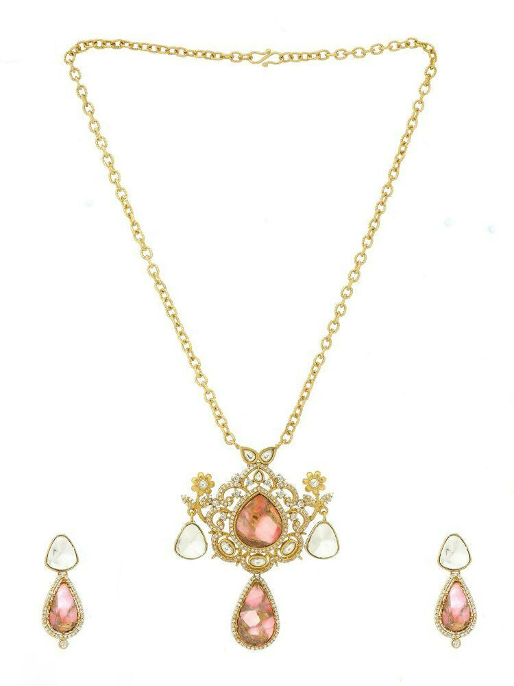 Glass Kundan Gold plated Long Earrings - Ruby Raang | Grocsy