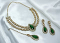 Jewel City Teardrop Bridal Necklace Set with Earrings & Maang Tikka - Ethnic Wedding Jewelry for Brides & Parties | Grocsy