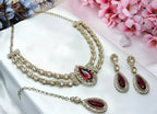 Jewel City Teardrop Bridal Necklace Set with Earrings & Maang Tikka - Ethnic Wedding Jewelry for Brides & Parties | Grocsy