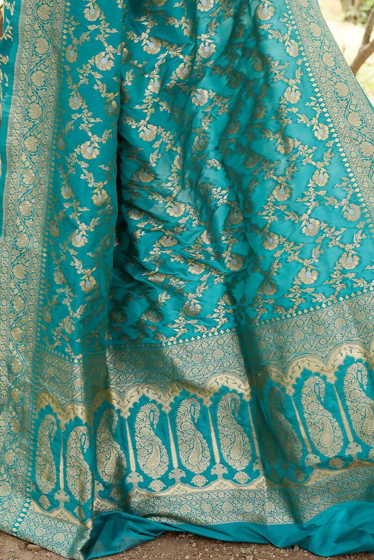 Joban Fashion Green Banarasi Soft Pure Handloom Banarasi Silk Saree | Grocsy