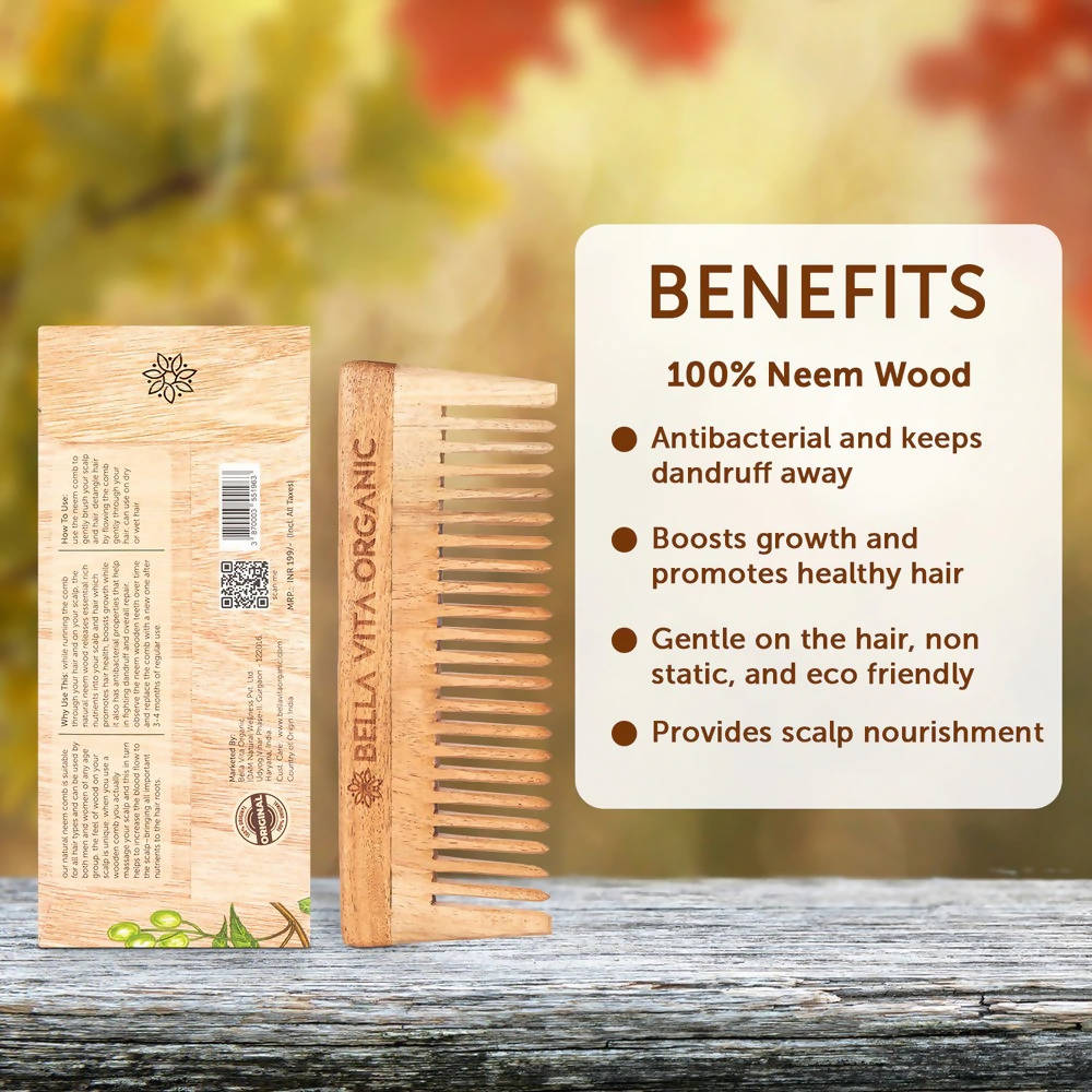 Bella Vita Organic Wide Teeth Wooden Comb for Detangled Hair | Grocsy