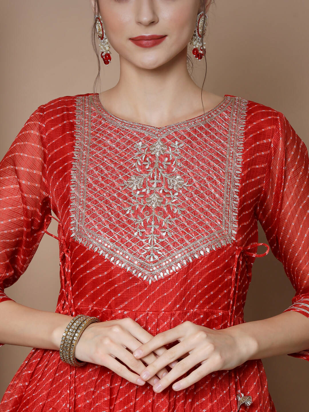 Indian Clothing Myshka Women's Red Anarkali Kurta | Grocsy