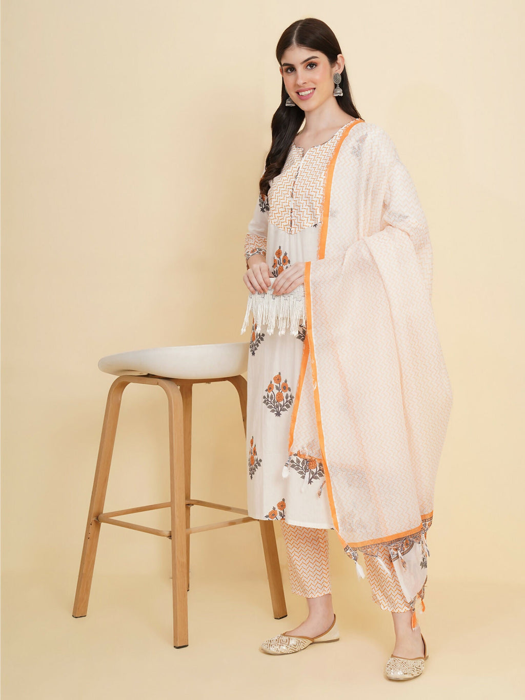 Designer Stylish white cotton Stitched Suit With Dupatta - Tanisha | Grocsy