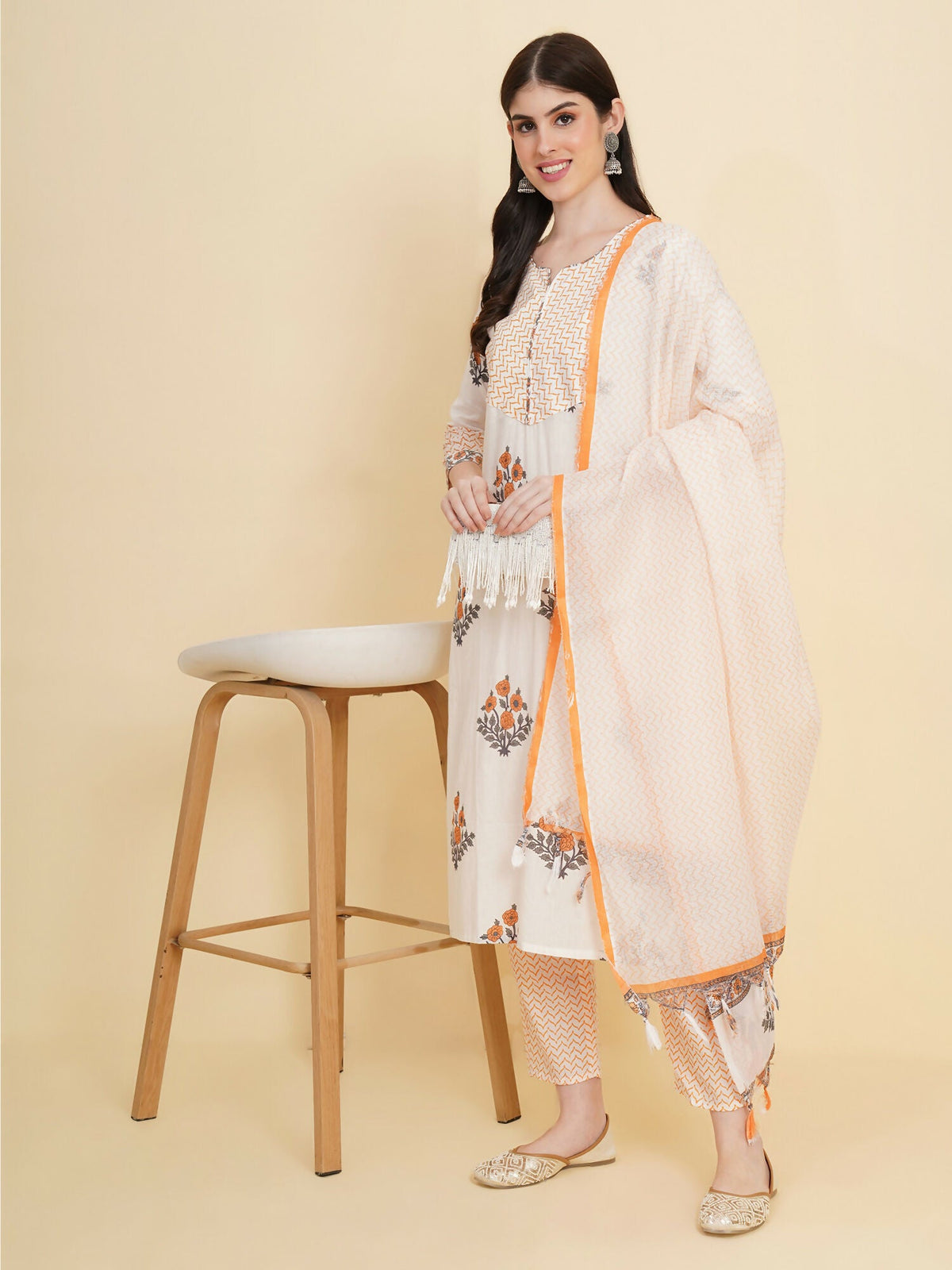 Designer Stylish white cotton Stitched Suit With Dupatta - Tanisha | Grocsy