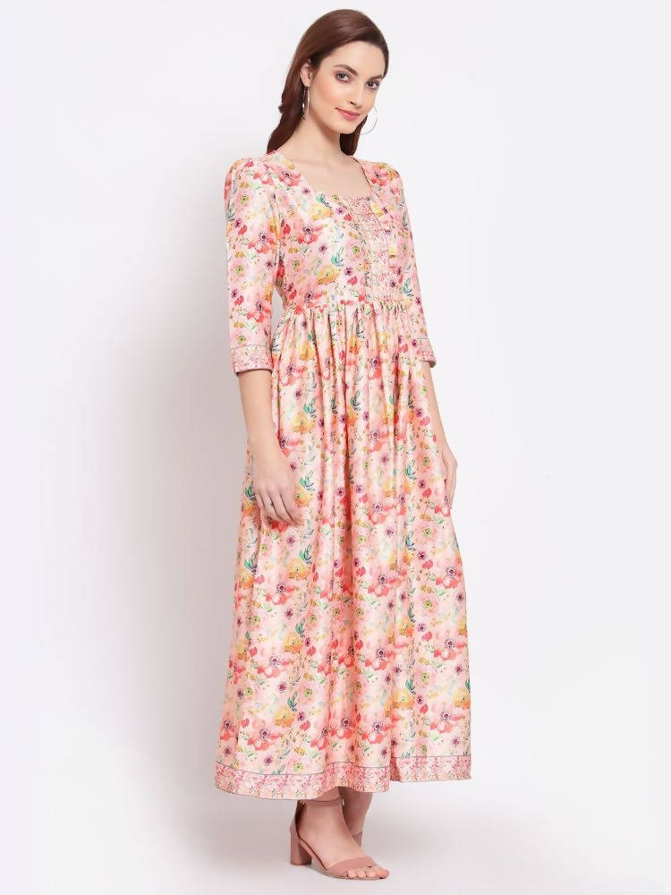 Myshka Women's Multi Printed Cotton Blend 3/4 Sleeve Squre Casual Dress | Grocsy