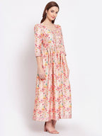 Myshka Women's Multi Printed Cotton Blend 3/4 Sleeve Squre Casual Dress | Grocsy