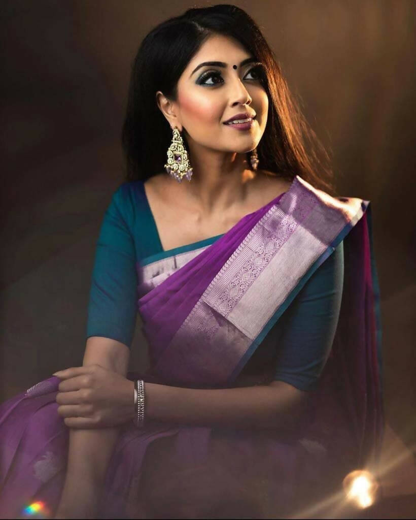 DEIANA'S Beautiful Designer Golden zari Soft Lichi Silk Saree - Purple | Grocsy