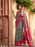 Shree Shyam Fashion Grey Pochampally Silk Saree | Grocsy