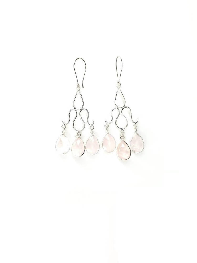 Bling Accessories Rose Quartz Semi Precious Stone Earrings | Grocsy