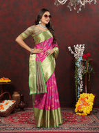 Lorenvalley Fashion Pink Cotton Woven Design Zari Meenakari Weaving Saree | Grocsy