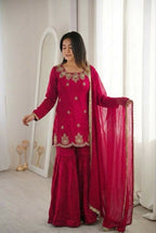 Teeya Creation Womens New Fancy Embroidery Sequence Work With Zarkan Diamond Work Pink Kurta Set | Grocsy