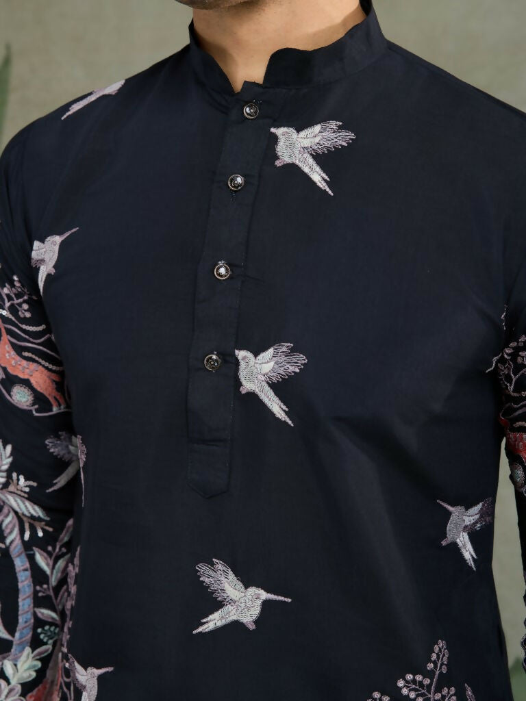 Vastranavya Black Exclusive Festival Wear Viscose Silk Thread & Sequence Embroidered Work Kurta | Grocsy