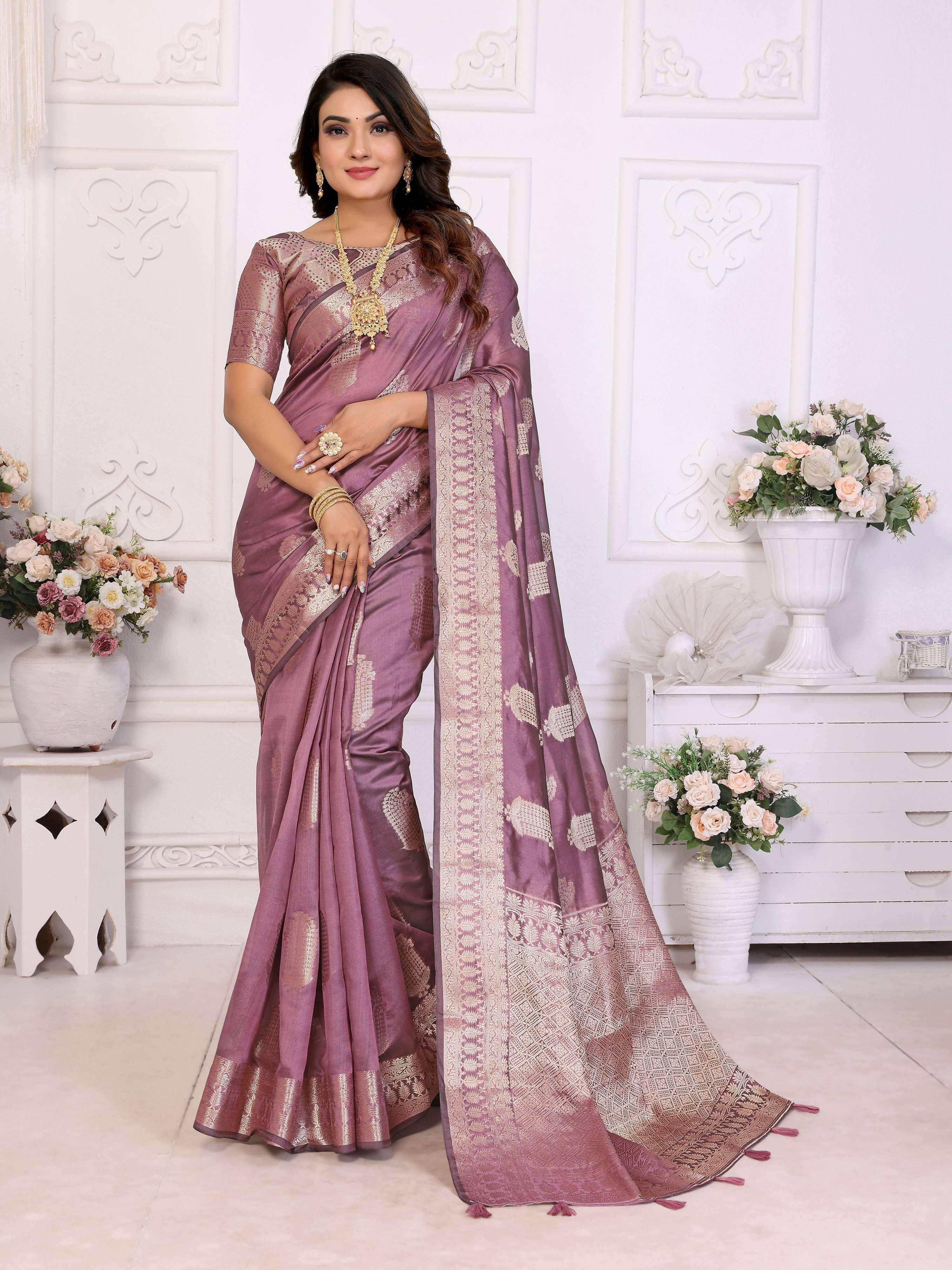 Aastha Fashion Purple Soft Organza Silk Weaving Saree | Grocsy