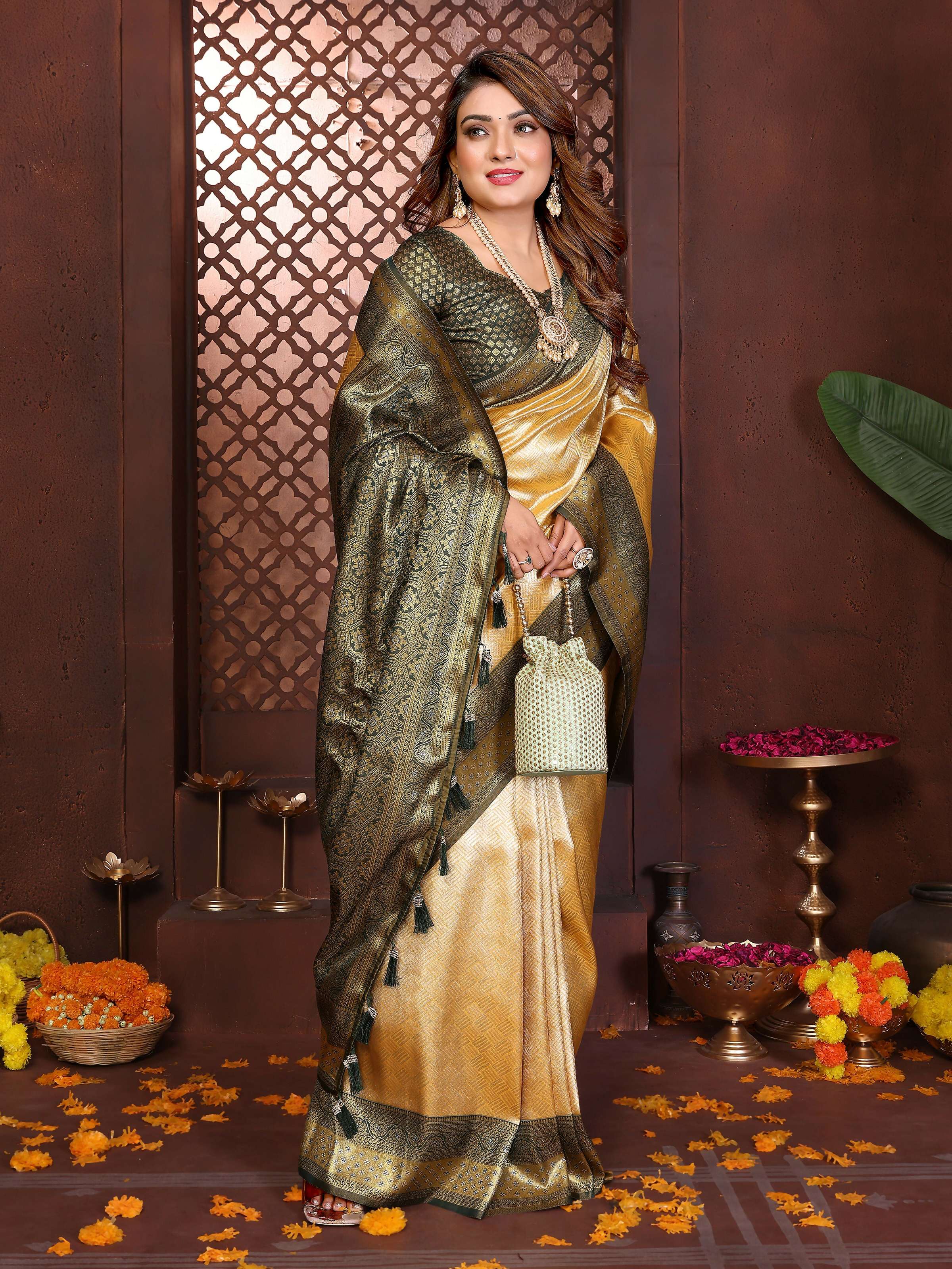 Aastha Fashion Cream Tissue Silk Woven Saree | Grocsy
