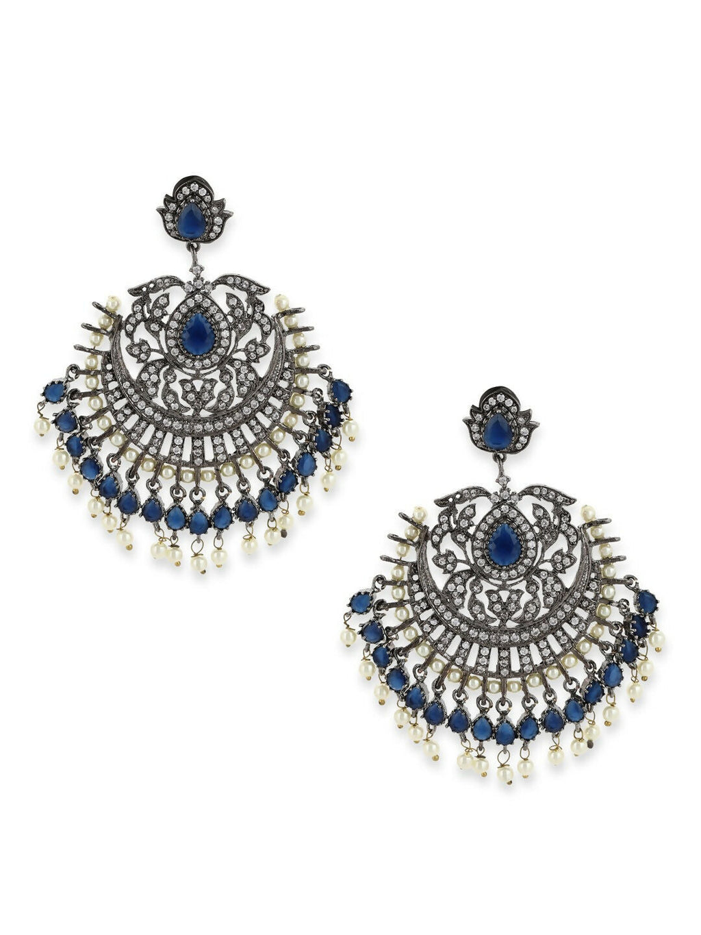 Diamond and Pearl Chand Earrings- Ruby Raang | Grocsy