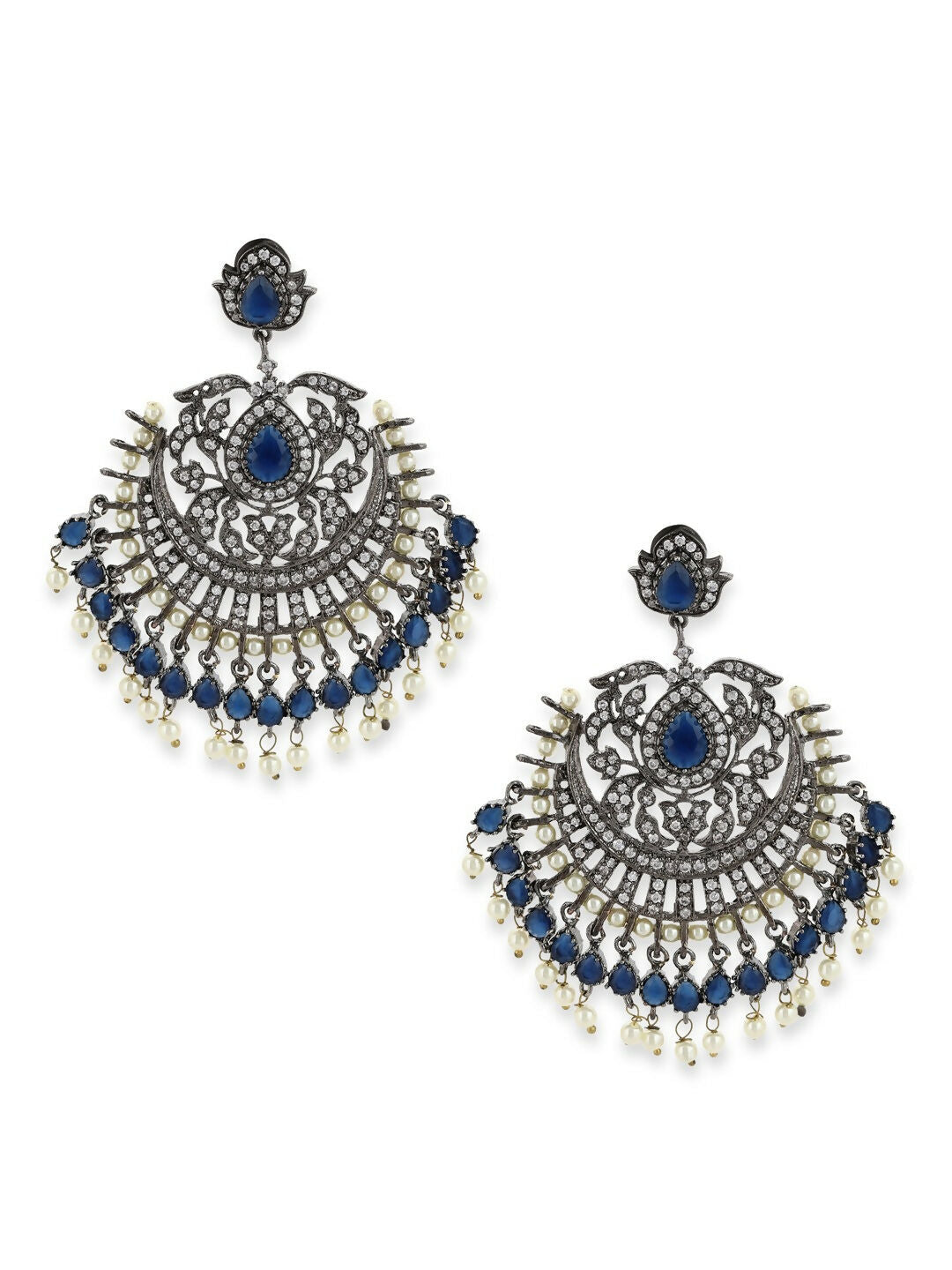 Diamond and Pearl Chand Earrings- Ruby Raang | Grocsy