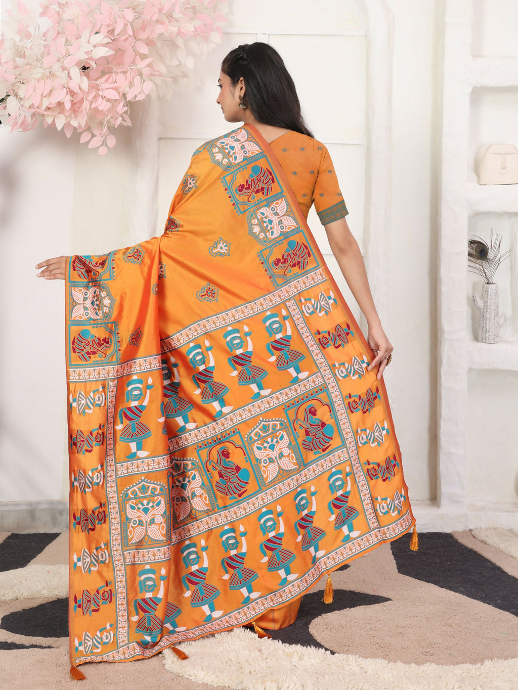Shree Shyam Fashion Silk Blend Orange Saree | Grocsy