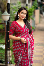 Rani Poly Georgette Ajrak Saree with Unstitched Blouse - Hiral Fashion | Grocsy