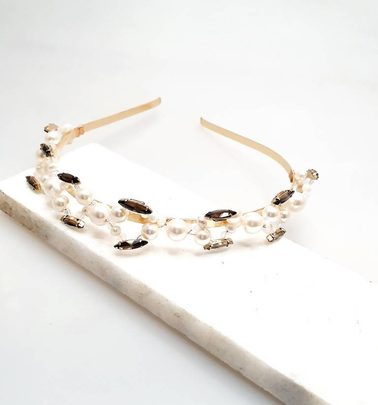 Bling Accessories Rhine Stone Glass Crystal Hair Band with Swarovski Glass Pearls | Grocsy