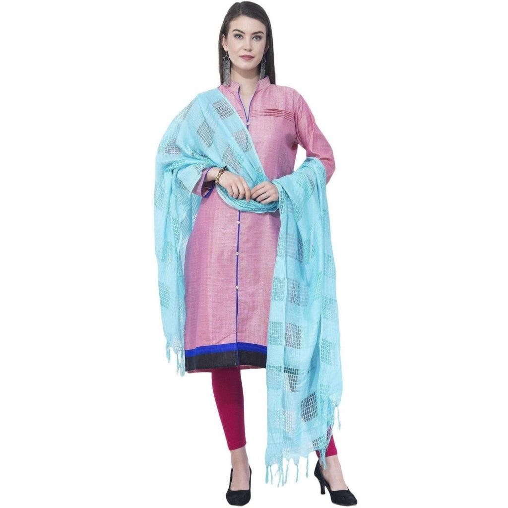 A R Silk Firozi Color Window Square Cotton Dupattas and Chunnis | Grocsy