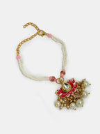 NVR Women & Men Set of 2 Pink Lotus Shape Kundan-Studded & Beaded Handcrafted Wraparound Rakhi Set With Roli Chawal | Grocsy