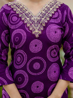 The52 Purple Women's Gorgeous Rayon Embroidered Straight Kurta with Pant And Dupatta Set | Grocsy