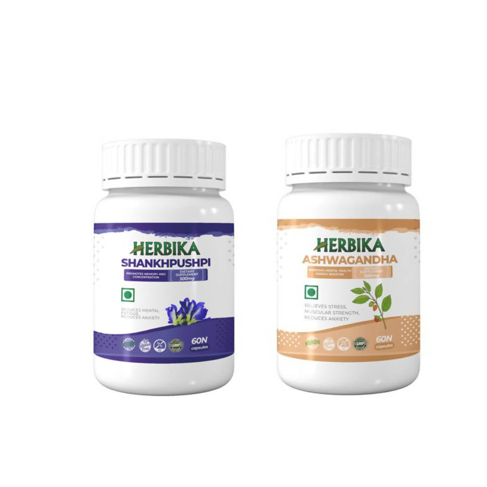 Herbika Ashwagandha + Shankhpushpi Capsules | Grocsy