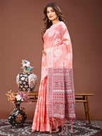 Shree Shyam Fashion Anaya Peach Linen Cotton Saree | Grocsy