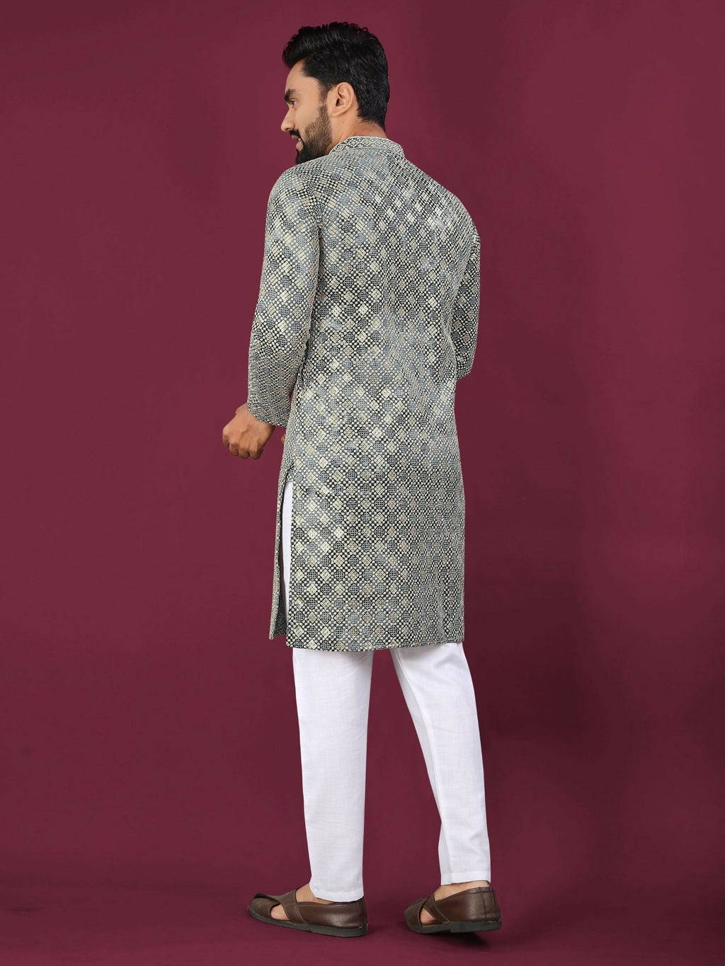 Anaita Grey Chikankari Work Viscose Rayon Straight Kurta | Grocsy