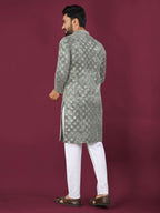 Anaita Grey Chikankari Work Viscose Rayon Straight Kurta | Grocsy