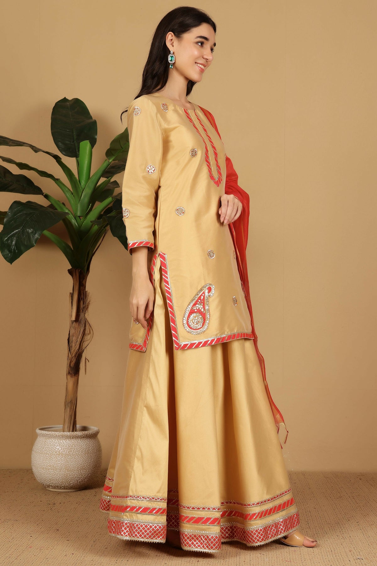 Joban Fashion Beige Taffeta Lehenga Set | Grocsy
