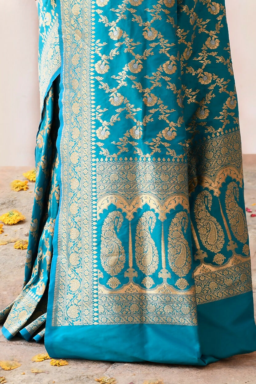 Joban Fashion Aqua Soft Pure Handloom Banarasi Silk Saree | Grocsy