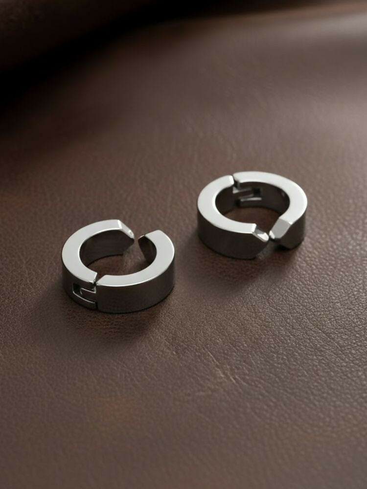 NVR Men's Silver Plated Hoop Earrings | Grocsy