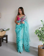 Vamsee Mudra Green Organza Saree | Grocsy