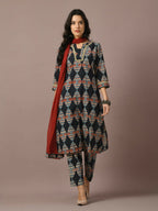 Myshka Women's Multi Printed Cotton Straight Party Kurta Set With Dupatta | Grocsy