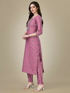 Jyoti Fashion Women's Purple Rayon Embroidered Kurta Pant Set | Grocsy
