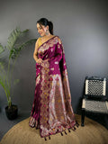 Joban Fashion Meenakari Maroon Woven Soft Silk Saree | Grocsy