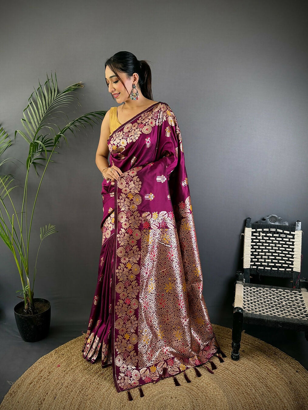 Joban Fashion Meenakari Maroon Woven Soft Silk Saree | Grocsy