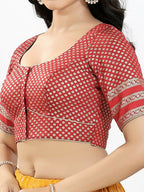 Joban Fashion Maroon Brocade Padded Blouse With Round Neck Elbow Sleeves | Grocsy
