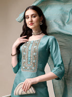 Embroidered Kurta With Pant & Dupatta Set, Multicolor - Hiral Fashion | Grocsy