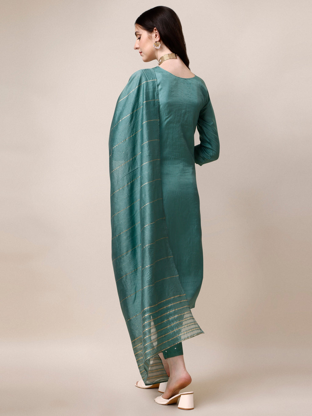 Embroidered Kurta With Pant & Dupatta Set, Multicolor - Hiral Fashion | Grocsy