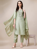 Embroidered Kurta With Pant & Dupatta Set, Multicolor - Hiral Fashion | Grocsy