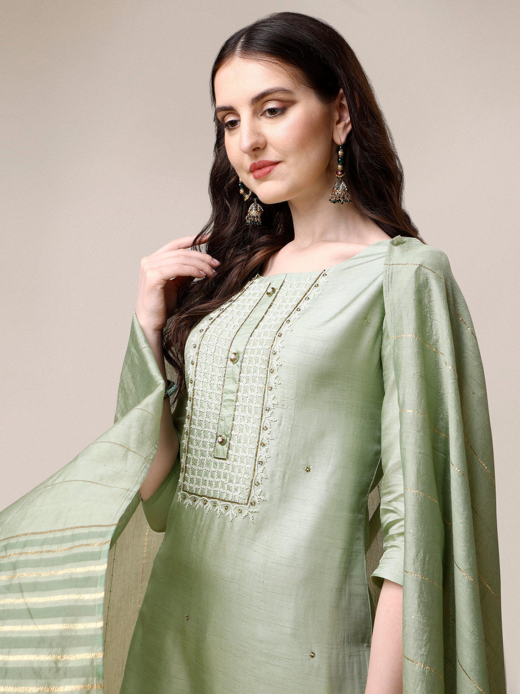Embroidered Kurta With Pant & Dupatta Set, Multicolor - Hiral Fashion | Grocsy