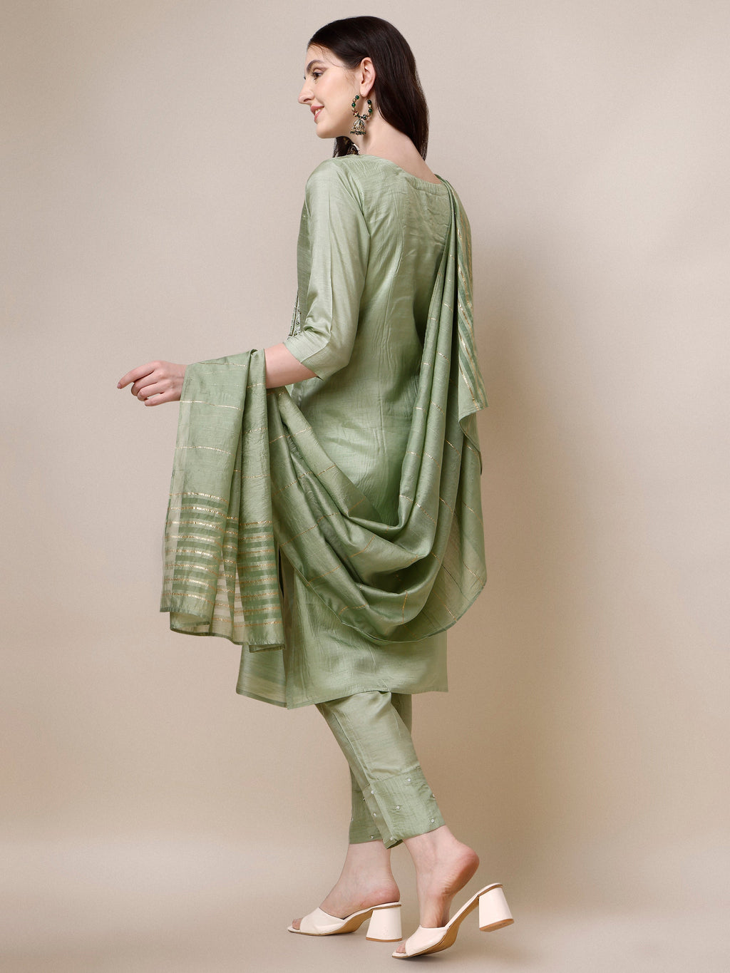 Embroidered Kurta With Pant & Dupatta Set, Multicolor - Hiral Fashion | Grocsy
